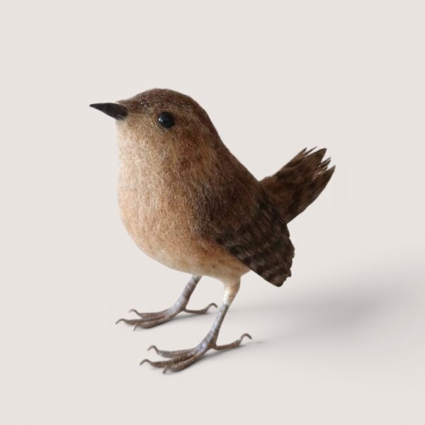 Made to Order 32 Needle felted wren sculpture by Grey Wren Studio shown from the front