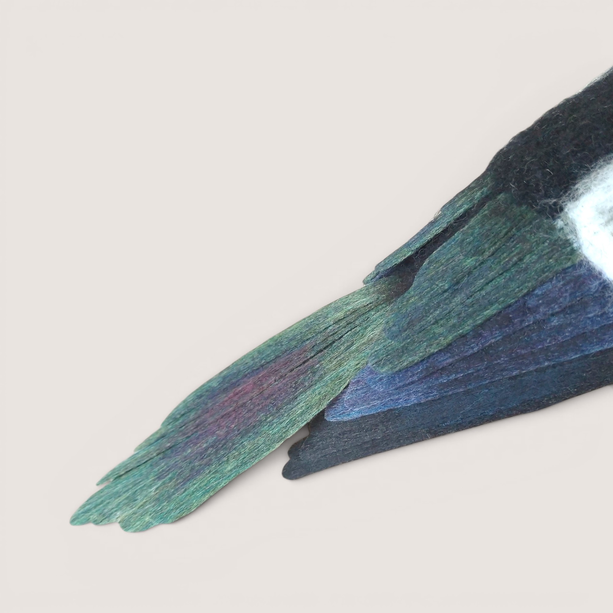 Magpie 5 Needle felted magpie sculpture tail feather detail
