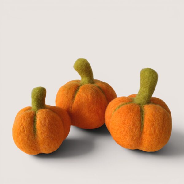Made to Order 38 Set of three handmade needle felted traditional orange pumpkins by Grey Wren Studio.