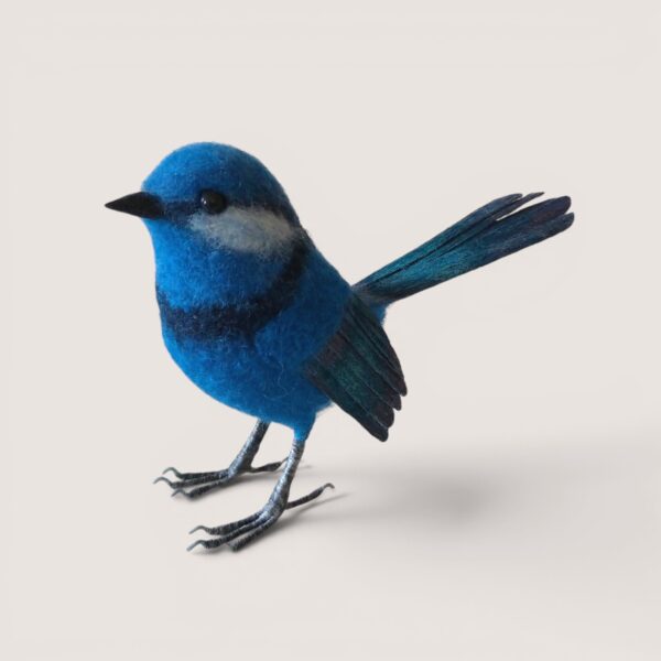 Made to Order 29 Needle felted splendid fairy wren sculpture by Grey Wren Studio shown from the front