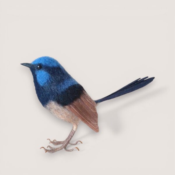 Made to Order 28 Needle felted superb fairy wren sculpture by Grey Wren Studio Title: Superb Fairy Wren – Hero