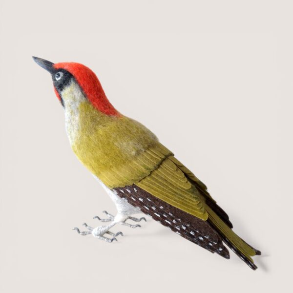 Ready to Ship 13 Needle felted green woodpecker sculpture by Grey Wren Studio