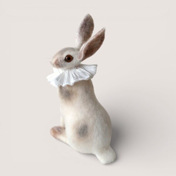 Ready to Ship 15 Needle felted Snowshoe Hare – Winter Ruffle sculpture by Grey Wren Studio