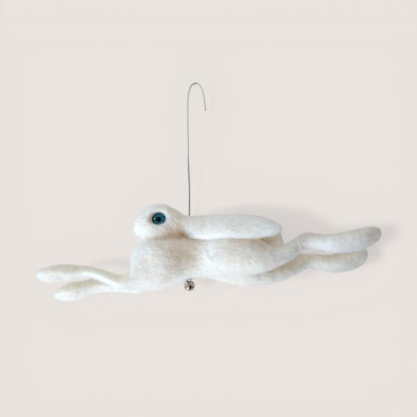 Ready to Ship 16 Needle felted white hare hanging ornament by Grey Wren Studio