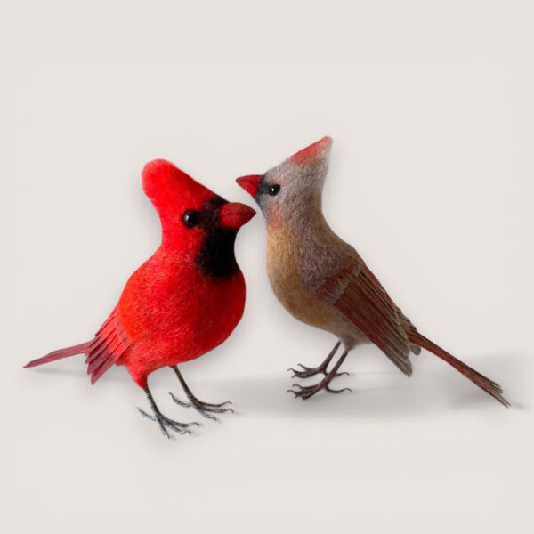 Made to Order 17 Pair of needle felted northern cardinals, handmade wool bird sculptures by Grey Wren Studio