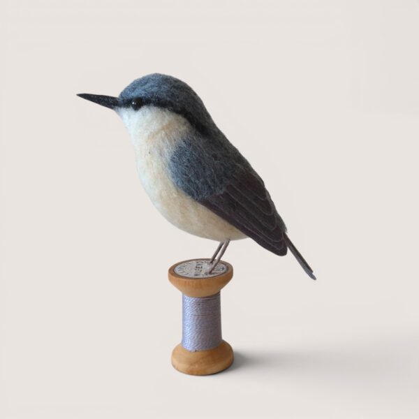 Wooden Bobbin Bird Collection 9 Needle felted nuthatch on wooden bobbin, made to order