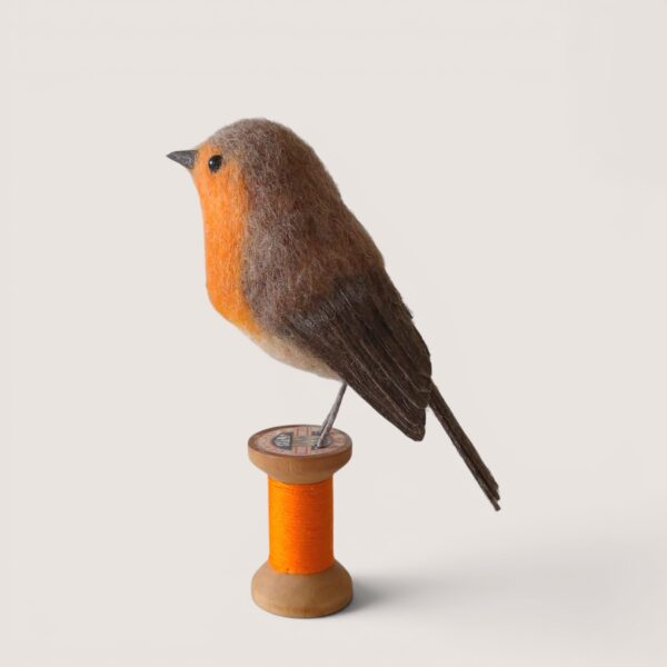 Wooden Bobbin Bird Collection 10 Needle felted robin on wooden bobbin, made to order