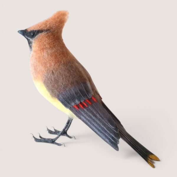 Ready to Ship 10 Needle-felted cedar waxwing bird sculpture by Grey Wren Studio, side profile