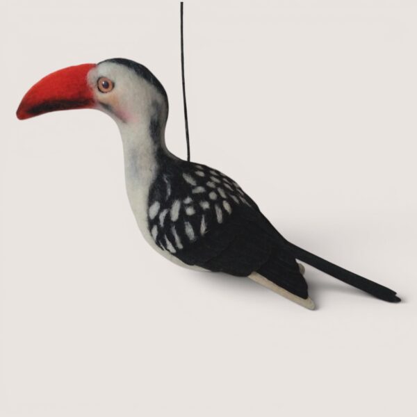 Ready to Ship 2 Handmade needle felted Northern Red-billed Hornbill hanging ornament by Grey Wren Studio