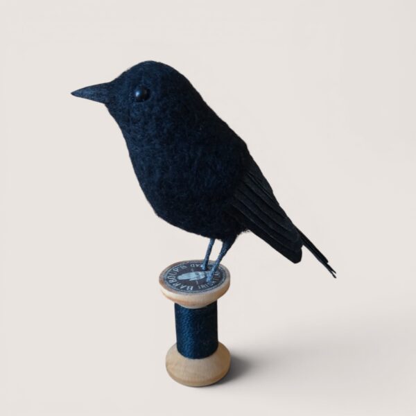 Wooden Bobbin Bird Collection 6 Needle-felted crow on a wooden bobbin by Grey Wren Studio