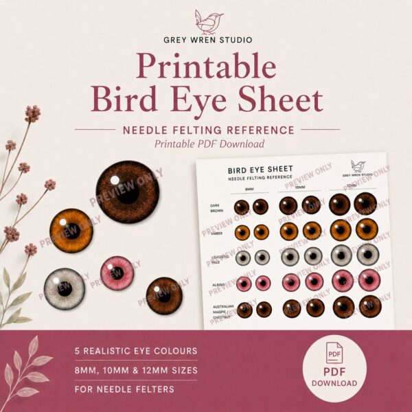 Made to Order 39 Printable Bird Eye Sheet for needle felting by Grey Wren Studio.