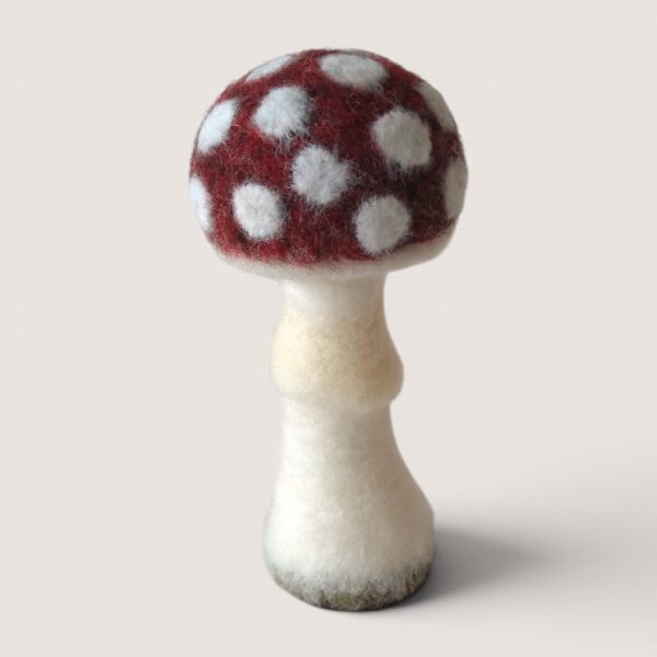 Ready to Ship 22 Handmade needle felted Spotted Mushroom in Ember Hearth by Grey Wren Studio.