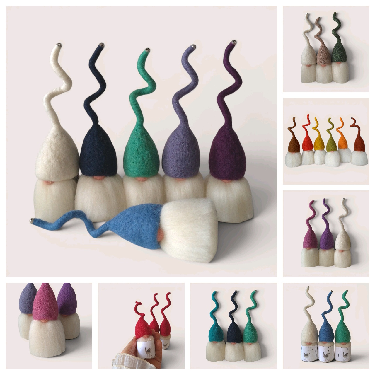 Grid image of needle felted Tomten by Grey Wren Studio.