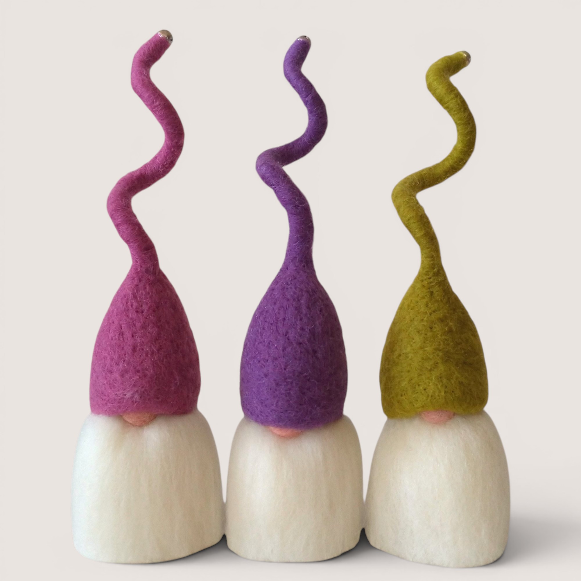 Tomten – Set of Three (Foxglove Morning) 1 Handmade Tomten set in the Foxglove Morning colour palette by Grey Wren Studio.